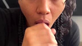 Stepsis best friend brunette sneaks in for sloppy deepthroat blowjob and cumshot