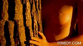 German busty blonde Corinna's nude outdoor tits at sunset glow