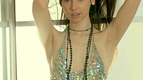 naughty teen hostia fingers her shaved pussy in lingerie