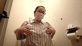 Married German Bride Masturbates Tits in Toilet