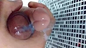 My condom breaks in intense toy masturbation cumshot