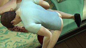 in sims 4 my redhead babe spits and blows two guys in wild threesome