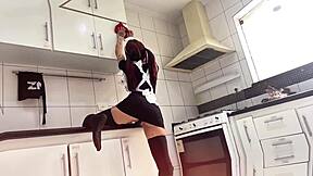 boss pounds perfect maid amberzinha's tight pussy backstage