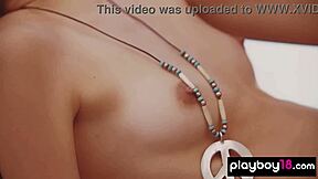 damn petite teen katrine pirs strips naked poolside showing shaved pussy and small tits