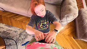 Redhead beauty bends over for huge monster cock doggystyle pounding