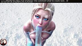 i suck princess elsa's big cock in cold snow blowjob