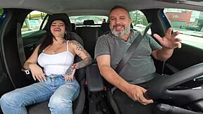 anna belutti petite brazilian latina slut rides driver's cock bareback in car first time