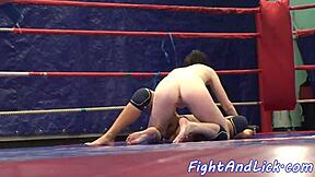 Big-titted euro dykes wrestle and lick shaved pussies!