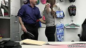 Petite Brunette Shoplifter Begs Cop to Pound Her Tight Ass Instead of Arrest?