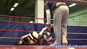 Big-titted euro dykes wrestle and lick shaved pussies!