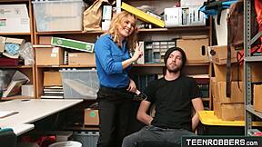 officer krissy lynn corners young thief and seduces him into rough office fuck