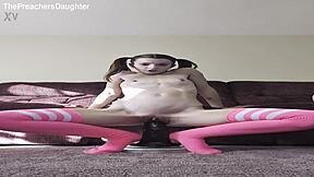 tiny girl stretches pussy gaping on giant horse cock dildo