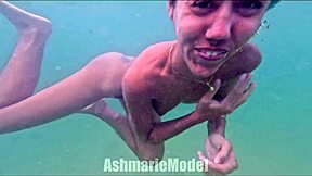 skinny latina babe swims naked in pool slow motion flashing hairy pussy