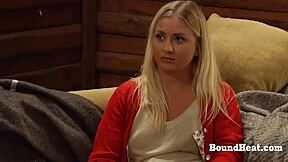 busty pale lesbian slave with big natural tits bound tight, dominated and whipped hard by femdom mistress