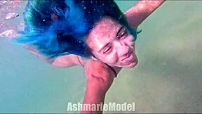 skinny latina babe swims naked in pool slow motion flashing hairy pussy