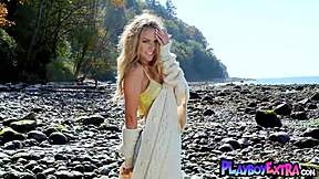 heidi michel's big natural tits bare on sunny beach strip