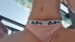 feeling so horny playing with my wet pussy publicly in the pool