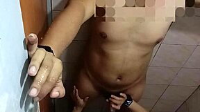 asian couple bangs hard in steamy bathroom from doggystyle to missionary creampie