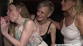 Triple Blonde Granny Orgy with Deepthroat Doggystyle Cumshots Fingering Gloryhole