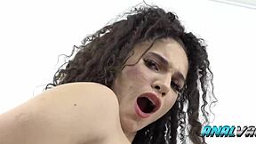 Tattooed Bruna Santos stretched wide by brutal double cock penetration