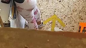 he spots her leggings split wide open as she bends revealing everything