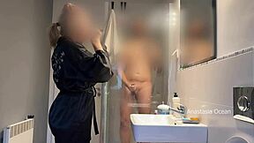 i caught husband stroking to stepmom in bathroom then jumped in for family voyeur threesome!!
