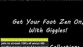 petite brunette giggles as sandy feet tease beach solo