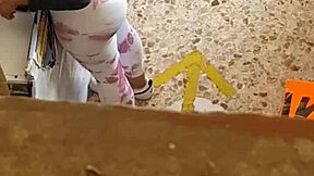 he spots her leggings split wide open as she bends revealing everything