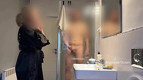i caught husband stroking to stepmom in bathroom then jumped in for family voyeur threesome!!