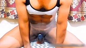 Horny curvy bunny in corset gapes ass with toys on desk craving small cock