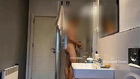 i caught husband stroking to stepmom in bathroom then jumped in for family voyeur threesome!!