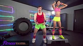 i can't believe this gym threesome with lia min and trainer wrecked my yoga shorts!