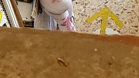 he spots her leggings split wide open as she bends revealing everything