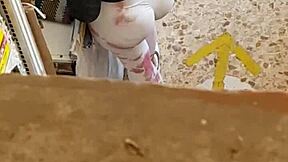 he spots her leggings split wide open as she bends revealing everything