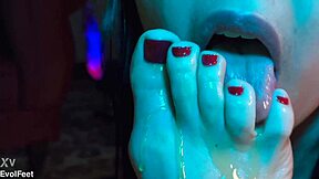 brunette latina goddess chokes redhead on honey-dripped feet in bisexual group lick fest