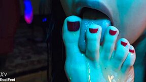 brunette latina goddess chokes redhead on honey-dripped feet in bisexual group lick fest