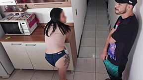 brazilian wife cheats fucking best friend in kitchen risky sex
