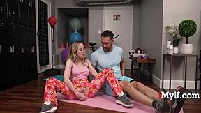 stepmom's pretzel yoga pose hides mommy face sitting fantasy