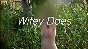 hey check out this young wife flashing her big tits shaved pussy outdoors