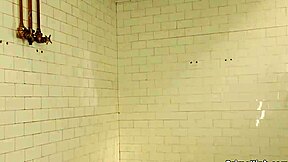 Slim Brunette Babe Showers Before Machine Dildo Pounding Orgasms