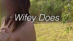 hey check out this young wife flashing her big tits shaved pussy outdoors