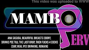 ana sasuga ebony drinks pee fucks 4 cocks dap anal rimming