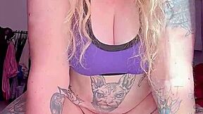 she grabs the huge dildo and rides it deep into her gaping hairy beaver