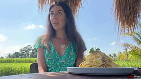 wanna join this skinny teen cumwalk through cafe slurping pasta topped with fresh facial sperm?