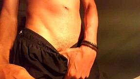 A hot muscular guy with huge bbc can't resist masturbating home from college dorm