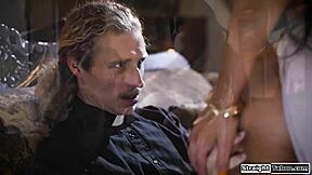 lesbian couple forces priest to lick wet pussies... oh god!!