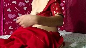 my hot indian red sari bhabhi neighbor with curly hair and lipstick gets fucked hard by her old neighbor