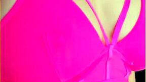 Aussie housewife flashes perfect big tits in hot pink lingerie