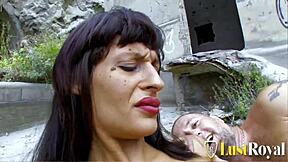 I get lucky with two stunning french sluts in outdoor anal threesome pounding