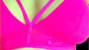 Aussie housewife flashes perfect big tits in hot pink lingerie